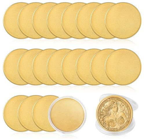 Commarker Lot de 20 pièces de monnaie de défi vierges en laiton, ébauches de gravure de 40 mm avec bord fileté, pièces de monnaie, pour bricolage, gravure, voyage, accessoires, matériau pour machine