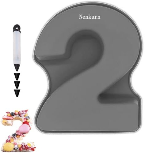 Nenkarn Number 2 Cake Tin, Silicone Number Cake Moulds with Decorating Pen, 10 Inch Number Cake Tins for Baking, Birthday and Anniversary, BPA Free, Non-Stick