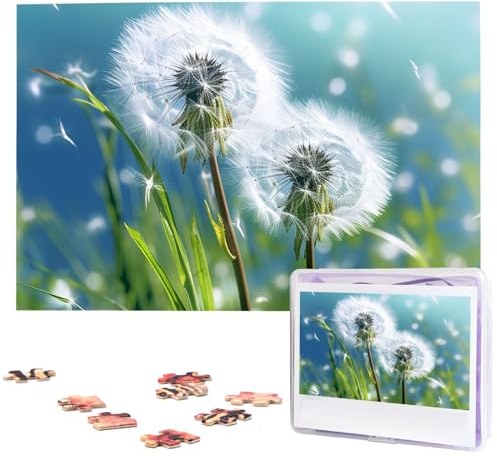 Pusteblumen- und Gras-Puzzles, 1000 Teile, personalisiertes Puzzle mit Aufbewahrungstasche, Foto-Puzzle für Fotos, anspruchsvolles Bilderpuzzle für Familie, Heimdekoration, Puzzle (74,9 x 50 cm)