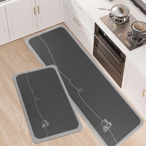 LY4U Alfombras de Cocina Antideslizantes y Lavables, 2 Juegos de Alfombras de Cocina Absorbentes de Agua, Zapatos de Carrera de Cocina 43x75 + 43x120cm, Marrón