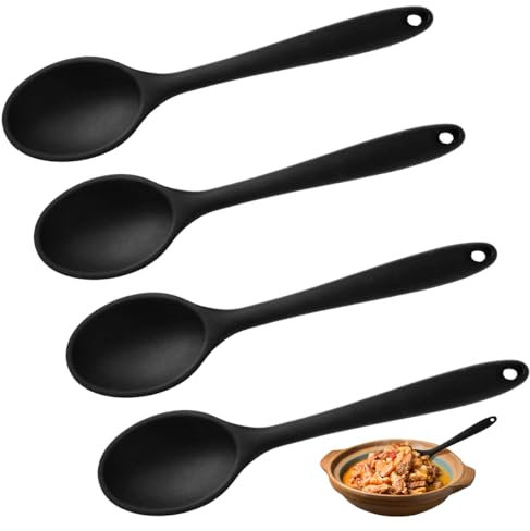 4 Pezzi Mestolo Silicone Antiaderente per Cucina, Resistente Al Calore, Strumenti Di Miscelazione 27 X 5.7Cm, Nero