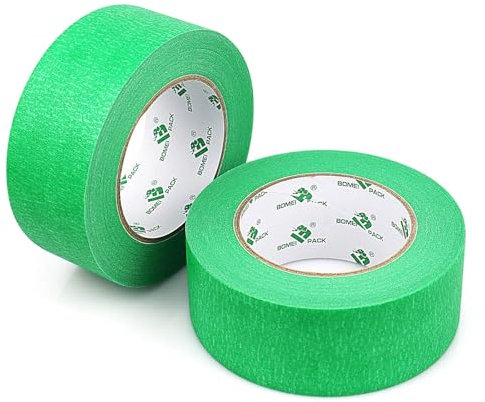BOMEI PACK Verde Cinta de Carrocero Para Pintar y Enmascarar 2 Rollos 48mm x 50m - Removible Sin Residuos - Cinta de Pintor Con Papel