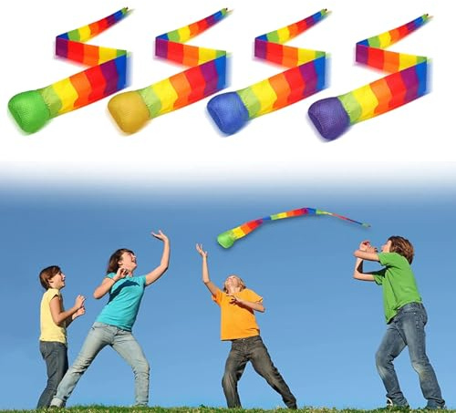 yeemeen Schweifball Kinder, 4Pcs Kometenball, Ball Regenbogen Schweif, Catch Tail Ball Sicher für den Außen- und Innenbereich, Geschicklichkeitsspiel für Kinder, Fangen und Werfen