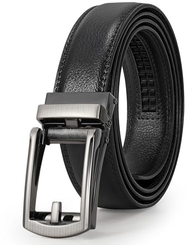 WERFORU Cintura da uomo in pelle automatica, da uomo, senza fori, per abito e tempo libero, larghezza 33 mm, A-nero., 130cm/für Taillenumfang 90-110cm