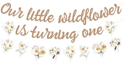 Sursurprise Wildflower 1st Birthday Party Decorations Boho, Spring Floral Our Little Wildflower Is Turning One Girls First Birthday Banner Flowers Sign, Garden Theme 1 One Year Old Bday Decor Supplies