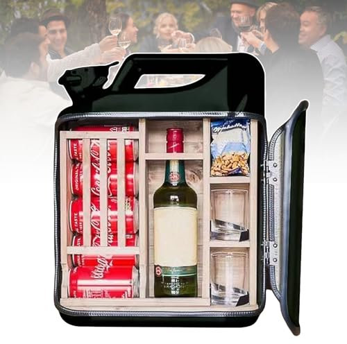 Jerry Can Kreativer Weinschrank, Whiskey-Ausstellungsbar, Abschließbare Tragbare Aufbewahrungsbox, Eisenschale + Massivholz-Interieur, überraschungsgeschenk Für Männer/Jungen,Black