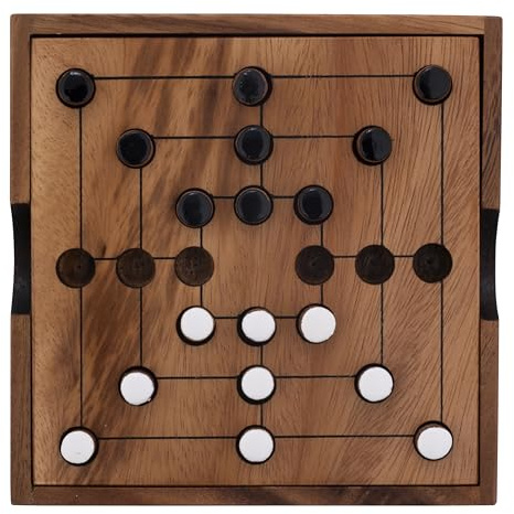 Engelhart - 350270-BW - Nine Men Morris - Mühlespiel aus Holz - Ökologisches Gesellschaftsspiel - 2 Spieler - 3 cm x 13,8 cm x 13,8 cm