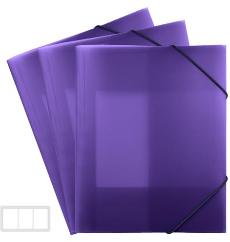 FRETONBA Lilla Pärm 3 Pack, Dokumentmapp Skola, Samlingsmapp 3 Stycken, Hörnspännarmapp med Elastiskt Band, Snällhäftare A4 i Slitstarkt och Långvarigt PP-material, Dokumentmapp A4