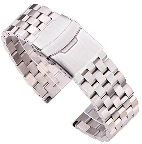 Uhrenarmband Massiv Edelstahl Uhrenarmband Armband Uhrenarmband aus massivem Edelstahl, 18 mm, 20 mm, 22 mm, 24 mm, silberfarbenes gebürstetes Metall, Uhrenarmbänder for Damen und Herren, Uhrenzubehör