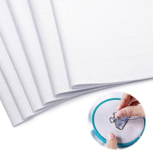 YDHfdc 6 Pezzi Tela Aida per Punto Croce Bianco Tela Aida da Ricamare 45 x 30cm 14CT Tela per Ricamo Panno Punto Croce per Ricamo, Cucito, Artigianato Fai Da Te