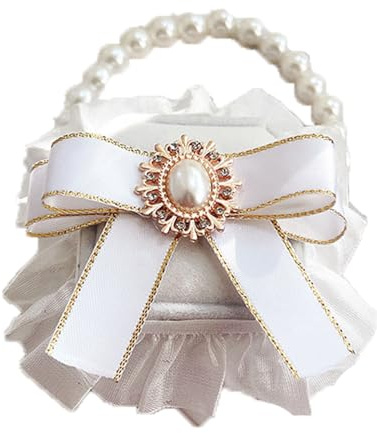 TMTGTS Portaanillos para perros, boda, XL, tamaño XL, caja de anillo para perros con lazo de perlas, decoración extraíble, collar de boda para perros, collar de perro con caja de anillos para