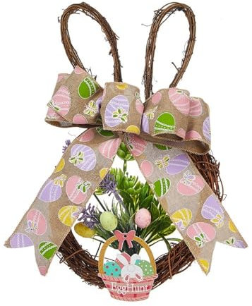 Osterkranz Osterkränze für die Haustür Türkranz Hase mit Schleife Osterdekoration Stylische Osterdekoration (Rosa)