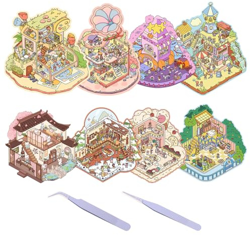FOSDICK DIY 3D Hausaufkleber - Stackable für Scrapbook, Tagebuch und Collage mit 2 Pinzetten - 8 Sets