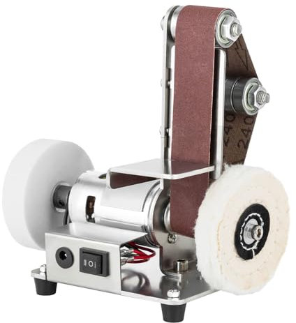 RjcdOPL Mini Ponceuse Électrique à Bande 3-en-1, 7 Vitesses Réglables, Rotation Réversible, En Acier Inoxydable 304, Pour Meulage de Métal, Bois, Plastique