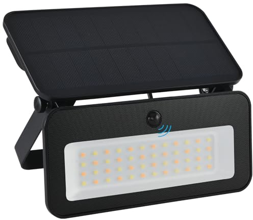 VOMI Lámparas solares para exterior jardín, luces solares LED para exteriores, IP65, resistente al agua, foco de 6 W, lámpara solar superbrillante con detector de movimiento, táctil, regulable, 3
