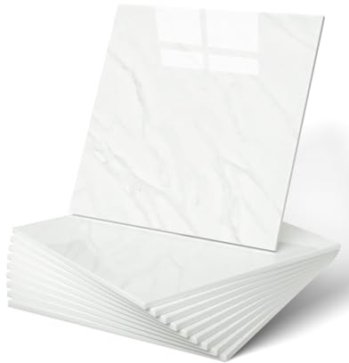 WADILE 10pcs Waterproof Peel and Stick Marble Wall Tiles, 30x30 cm Self-Adhesive PVC Panels for Bathroom, Kitchen, and Living Room Earl White