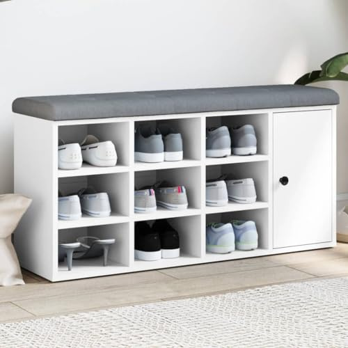 SDWEHO7 Sitzbank mit Stauraum, Polsterbank, Aufbewarhungsbank, Schuhbank, Flurbank für Wohnzimmer Schlafzimmer, Wohnung Einrichtung, Garderobenbank, Weiß 102x32x50 cm Holzwerkstoff
