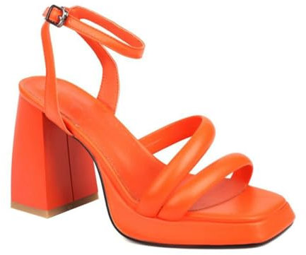 Sandali Estivi Slingback A Punta Aperta Quadrati da Donna Tacco Alto Grosso Sandali con Plateau Cinturino alla Caviglia Décolleté da Ballo per Feste con Fibbia,Arancia,34 EU
