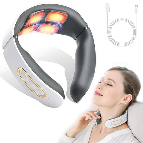 Massaggiatore Cervicale, 6 Modalita 9 livelli Massaggiatore Collo Schiena, Massaggio a Impulsi a 4 Teste e Funzione di Riscaldamento a Temperatura Costante, per un Massaggio Preciso a Casa Tua