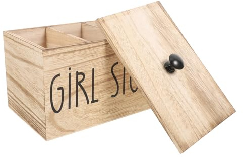 ERINGOGO Rustic Wood Sanitary Pad Holder Lid, Feminine Pad Storage Box for Bathroom Vanity Organizer, Desktop Compartments Storage for Women’s Hygiene Products