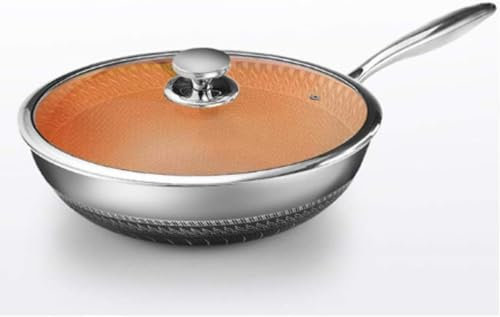 Wok in acciaio inox antiaderente bifacciale a nido d'ape, pentola senza fumo per fornelli a gas e induzione