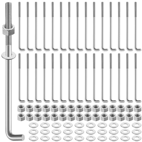 Blulu 30 Sets 5/8 x 12-inch Anchor Bolt L-Bolts (Nuts & Washers Included) Threaded Concrete Anchor Hot Dipped Galvanized Low Carbon Steel for Concrete Pad Pouring Wood Projects Cement Anchors J-Bolts
