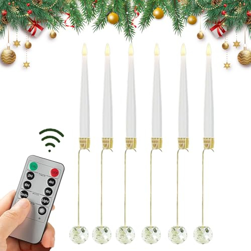 Fangfhai per albero di Natale, a LED a batteria con telecomando, 6 pezzi LED senza fiamma con gancio a perla, per esterni, vacanze, casa, matrimoni, feste, uomini e donne