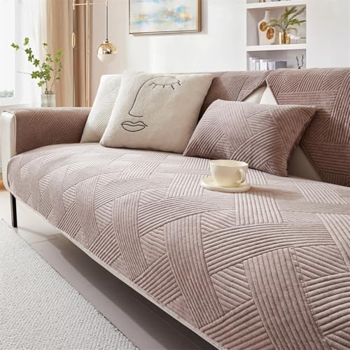 FASCINATDECO Sofa Überzug Weiche Samt Sofabezug Waschbar Hund Katze Sofaschoner rutschfest Vintage Couch Überzug für U Form L Form Sektionssofa für 1 2 3 4 Sitzer Sofa (Kamel,70x210cm)