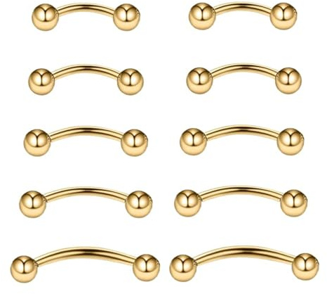 Curved Barbells Eyebrow Lip Rook Piercing Jewellery, Gold 6mm, 10 Pcs