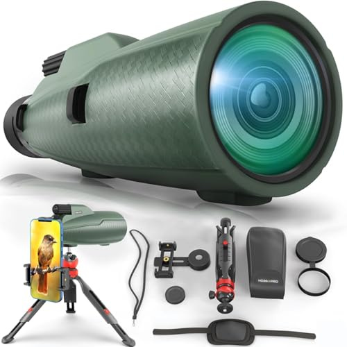 Monocular Telescope - 12x56 High Powered, Compact, Dust-Proof, Waterproof, Handheld Scope with Smartphone Adapter and Metal Tripod - Ideal for Hunting, Stargazing, Birdwatching, and Outdoor Adventures