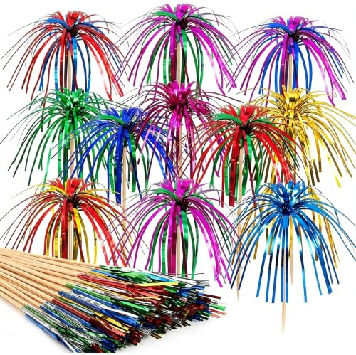 VITEVER 100 Stück Cocktail Picks, 23cm lang Cocktailspieße, Neue Doppelschicht mehrfarbig Cocktail Feuerwerk Deko, Glitzer Cocktail Schirmchen für Party Geburtstagsbars Getränke