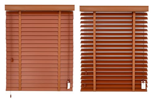 Holzjalousie Innen Nach Maß, Sichtschutz Verdunkelung Jalousette Echtholz, Holz Jalousie 5cm Lamellen extra breit für Fenster Wohnhaus Bürogebäude Wintergarten(Hellbraun)