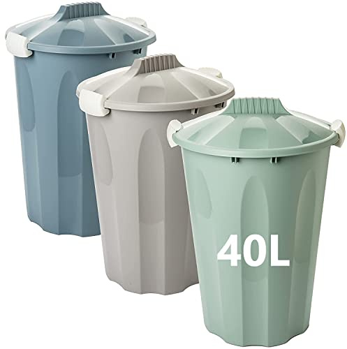 2friends Mülltonne mit Deckel 40L, 3er Set Tonne mit Deckel, Mülleimer mit Deckel und Tragegriffen, Futtertonne Pastellfarben Made in EU, Abfalleimer Garten Küche