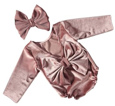 Elegant Newborns Photography Props Baby Girls Romper with Matching Headwear Bowknot Hairband Lovely Photoshoots Outfit Newborns Photo Props Set