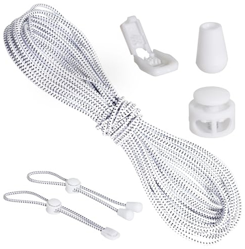 FamlTol Corda in gomma da 3 mm, 12 m, set con 60 accessori (20 fermacordi, 20 morsetti per corda, 20 cappucci), cordino elastico in gomma per campeggio, zaini, vestiti, scarpe, riparazione fai da te