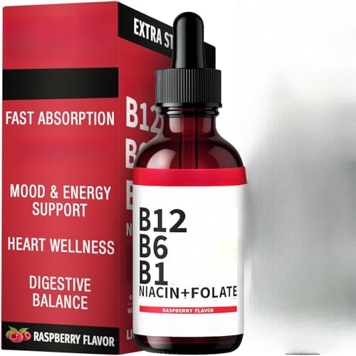 Vitamina B12 Complejo de vitamina B sublingual: para energía, apoyo cerebral y cardíaco, sabor a frambuesa, sin OGM