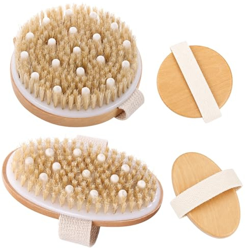 2 Stück Trockenbürste Lymphdrainage, Dry Brush Körperbürste, Massagebürste Körper, Lymphdrainage Bürste Peelingbürste Reduziert Cellulite und Verbessern Sie Die Durchblutung