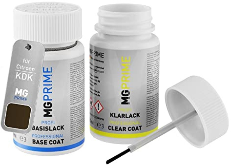 MG PRIME Stylo de retouche pour Citroen KDK Noyer Americain Nacre + vernis | Hickory Nacre, Peinture voiture, Kit peinture de base + vernis, flacons de peinture avec pinceau, 50ml chacun