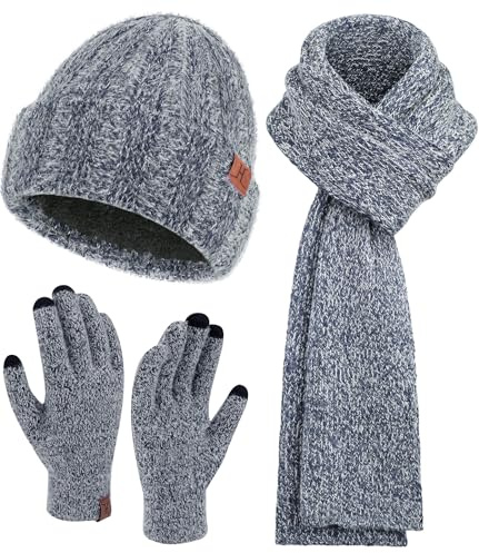 Bequemer Laden Mujeres Invierno Gorro Termicos Guantes Tactiles Bufanda Larga Conjunto Regalo Mujer con Forro Polar