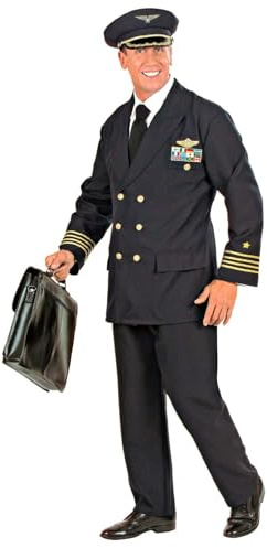 W WIDMANN MILANO Party Fashion - Pilot Herren Kostüm Set | Airline Verkleidung mit Jacke, Hose und Mütze für Karneval und Mottoparty