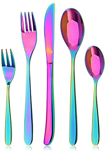 Regenbogen Besteck Set, Bettlife 30-teilig Besteckset für 6 Personen mit Messer/Gabel/Löffel, Edelstahl Essbesteck Spiegelpoliert, Menübesteck Tafelbesteck Set, Spülmaschinenfest