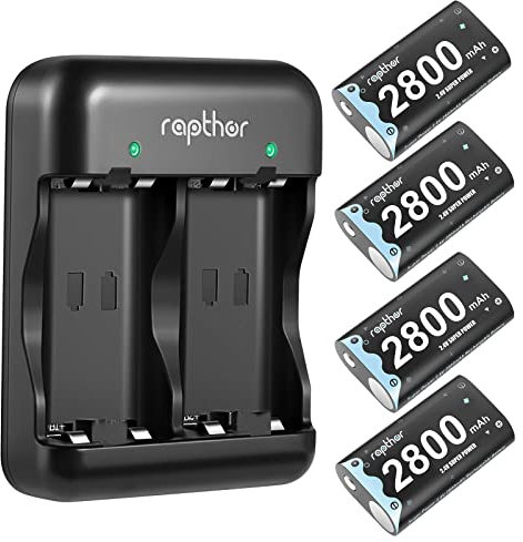 Rapthor Xbox Controller Battery Pack - 4x2800mAh Rechargeable Charger Set for Xbox Series X/S, One S/X/Elite - Quick Charge Wireless Controller Batteries