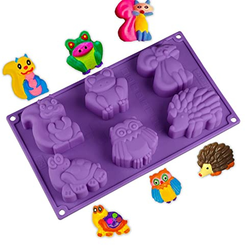 RoseFlower 1 Stück Tier Kuchenform Silikon Backform Wild Zoo Frosch Fuchs Schildkröte Igel Eule Eichhörnchen Praline Jello Seife Wachsmalstift Ziehform Eiswürfel Tablett Wald Themen Kuchen Dekoration