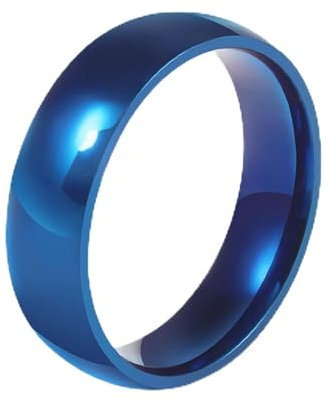 Bishilin Ring für Damen Herren, Partnerringe Edelstahl 6MM Hochglanzpoliert Bandring Freundschaftsring Blau Unisex Ring Personalisiert Gr.65 (20.7)