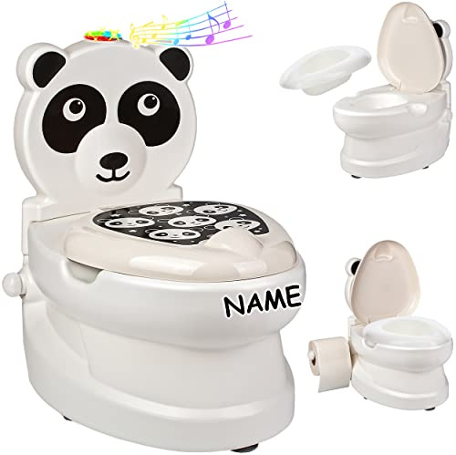 alles-meine.de GmbH Kindertoilette/Töpfchen Spülgeräusch + Licht Panda Bär - inkl. Name mit Wasserspülung Sound - Nachttopf/Babytopf - mit Deckel - weiß - Musik - Toile..