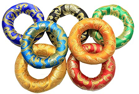 FOUTP Coussin Rond En Brocart De Soie Tibétain Fait à La Main Tibétain Bol Chantant Coussin Bol Chantant Oreiller Bouddhiste Instruments Rituels Accessoires Couleur Aléatoire,12cm