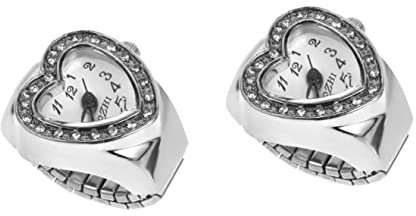 Mikikit 2 Stücke Für Geburtstag Uhr Diamantform Praktische Uhren Universal Christams Paare Valentinstag Mode Zifferblatt Mit Elastischem Tag Herz Männer Silber Kreativer Finger