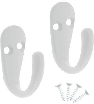 Select Hardware Lot de 2 crochets simples HK0220B avec vis, blanc, porte et mur, pour salle de bain, chambre à coucher, salon, couloir