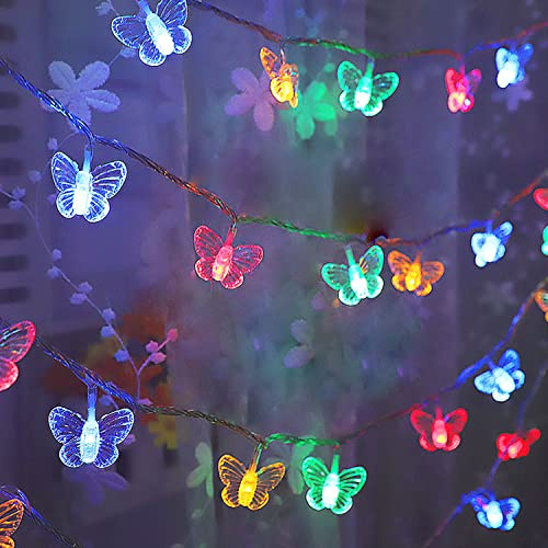 KINGCOO LED Schmetterling Lichterkette Batteriebetrieben Dekoleuchte für Außen Innen Zuhause Geburtstag Sommer Garten Hochzeit Party Weihnachten Dekor (6M 40LED Schmetterling Mehrfarbig)