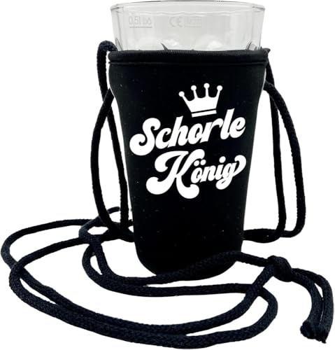 Schorle König Dubbeglashalter - Der Pfälzer Schorlehalter zum umhängen, passend für 0,5 L Dubbeglas aus der Pfalz (Schwarz)